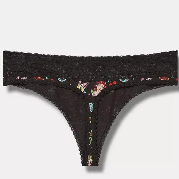Torrid Panties 4X Thong Tattoo Butterfly Rose Cotton Lace Mid Rise Black Panty - Picture 4 of 4